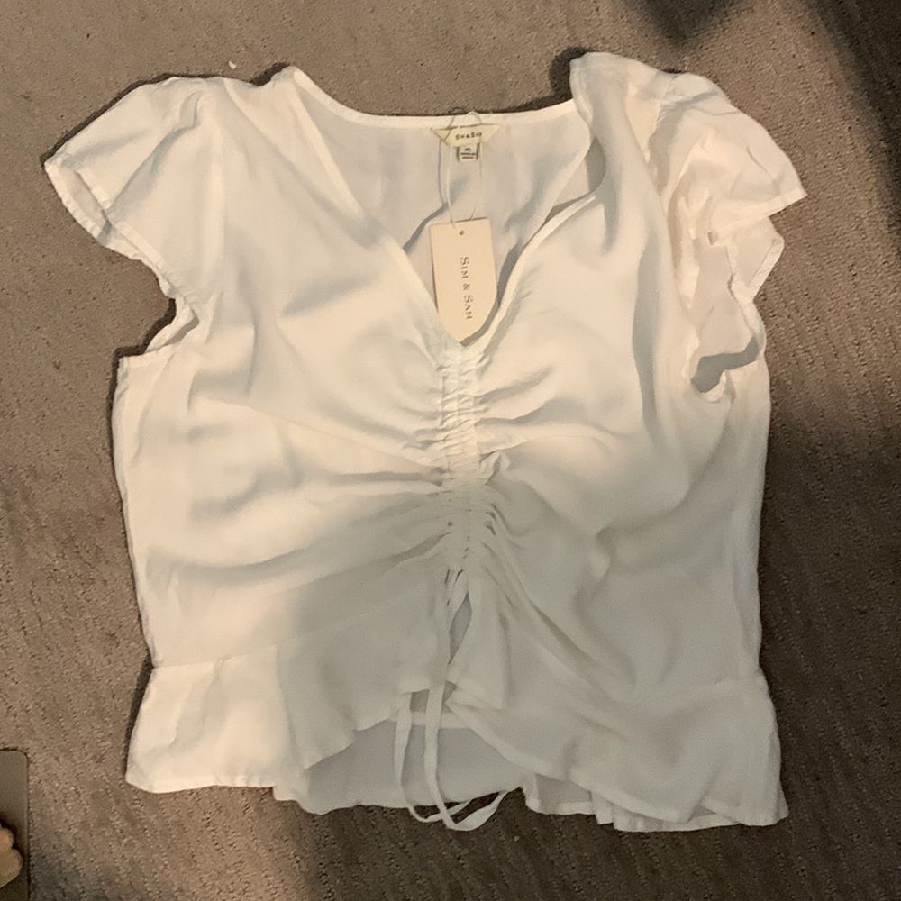 NWT Sim & Sam White Ruched Short Sleeve Top Size XL